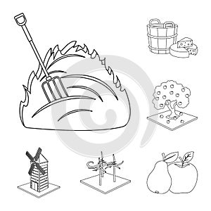 Farm and agriculture outline icons in set collection for design. Garden and plants isometric vector symbol stock web