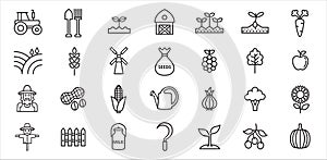 farm agriculture theme simple outline style vector icon logo design set bundle illustration photo