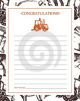 Farm and Agriculture - vector hand drawn template card.