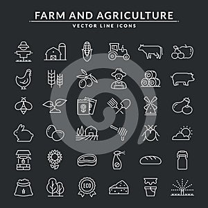 Farm and agriculture vector line icons