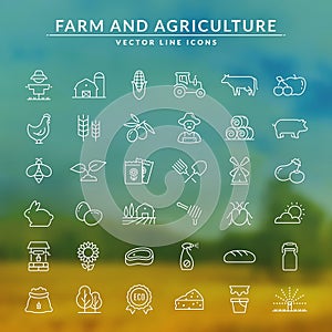 Farm and agriculture vector line icons
