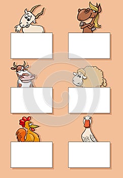 farm animal characters with cards or banners design set