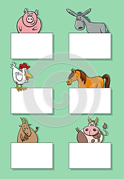 farm animal characters with cards or banners design set