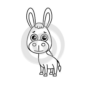 Farm animal for children coloring book. Funny vector donkey in a cartoon style