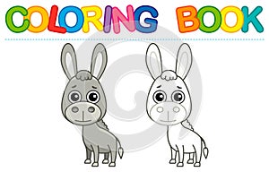 Farm animal for children coloring book. Vector illustration of funny donkey in a cartoon style