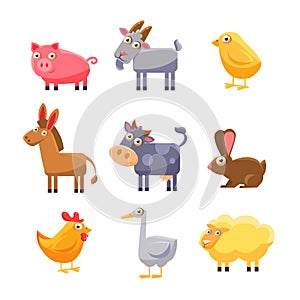 Farm Animal Collection. Vector Illustration Set