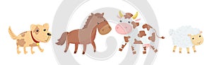 Farm Animal with Horse, Cow, Sheep and Dog Vector Set