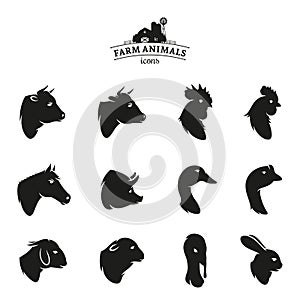 Farm Animal Icons Isolated on White