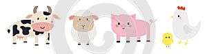 Farm animal set line. Pig, cow, sheep, hen chicken, egg icon. Cute round face head. Cartoon kawaii funny baby character. Nursery