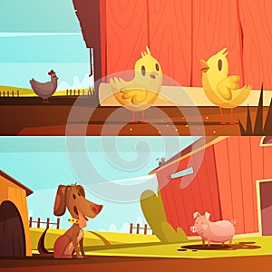 Farm Animals 2 Horizontal Cartoon Banners