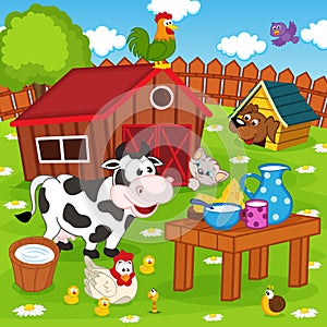 Farm animals in barnyard