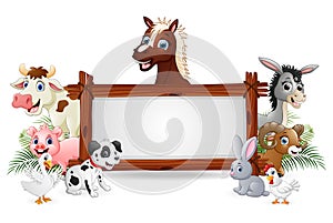 Farm animals with a blank sign wood tied