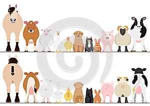 Farm animals border set, front view and rear view