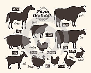 Farm animals. Collection of silhouettes