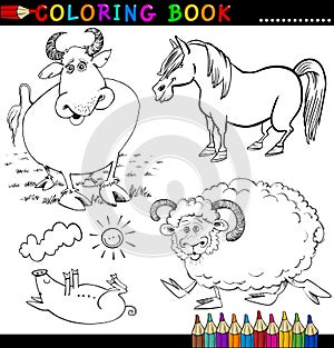 Farm Animals for Coloring Book or Page