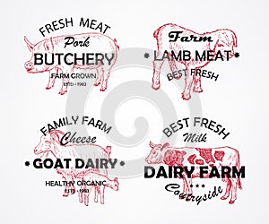 Farm animals Cow, Goat, Pig, Lamb. Vector illustration