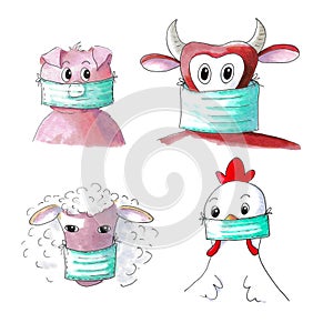 Farm animals with face masks