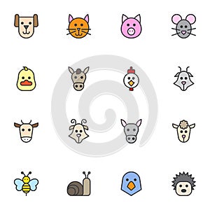Farm animals filled outline icons set