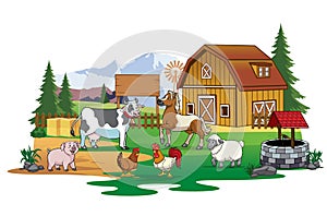 Farm animals gathering in the farm land