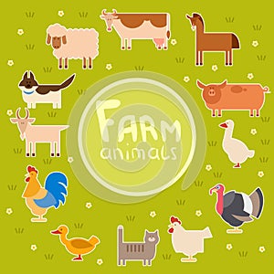 Farm animals in the green field