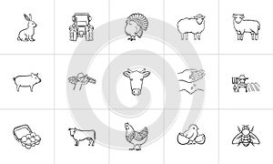 Farm animals hand drawn sketch icon set.