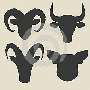 Farm animals head icons