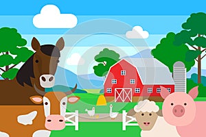 Farm animals .horse cow pig sheep poultry