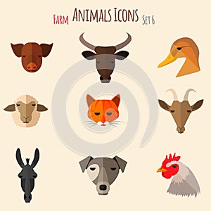 Farm Animals Icons with Flat Design