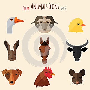 Farm Animals Icons with Flat Design