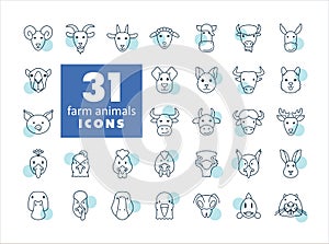 Farm animals icons set. Vector head illustration.