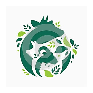 Farm animals logo with leaves