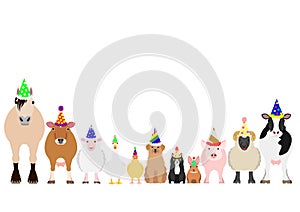 Farm animals with party hat border set