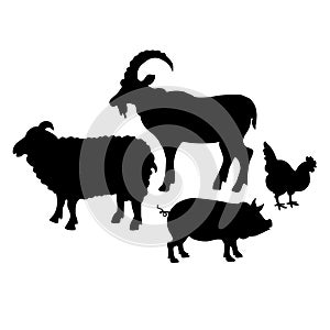 Farm animals. Retro styled farm animals silhouettes collection f