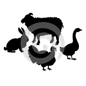 Farm animals. Retro styled farm animals silhouettes collection f