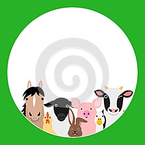 Farm animals in round frame design