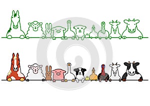 Farm animals in a row with copy space