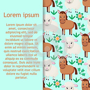 Farm animals seamless pattern. Collection of cartoon cute baby animals. sheep, horse. Flat vector illustration isolated