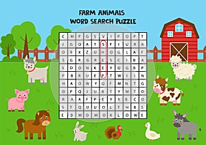 Farm animals search puzzle for preschool kids.