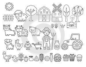 Farm animals set.cartoon hand drawn style,