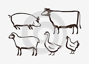 Farm animals set. Farming, husbandry vector illustration