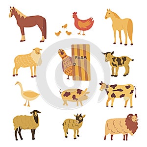 Farm animals set. Vector illustration hand drawn