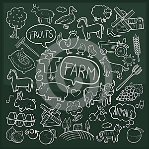 Farm Animals Traditional Doodle Icons Sketch Hand Made Design Vector