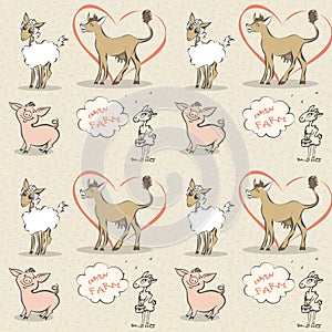 Farm animals vintage seamless pattern hand drawn