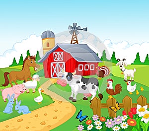 Farm background with animals cartoon