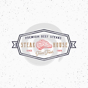 Farm Beef Steak House Vintage Typography Label, Emblem or Logo Template. Premium Quality Rustic Meat Sign. Hand Drawn