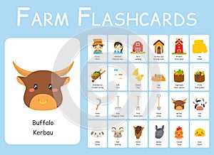 Farm Bilingual Flashcards Vector Set
