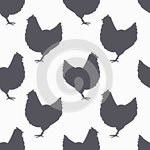 Farm bird silhouette seamless pattern. Chicken