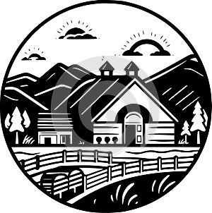 Farm - black and white isolated icon - vector illustration