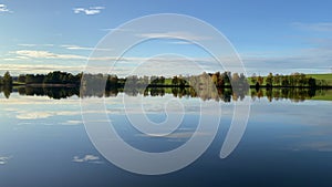 Farm for breeding fish. Morning on the breeding pond