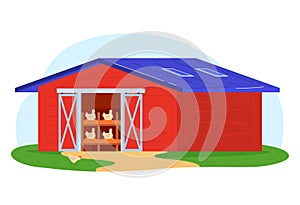 Farm building, agriculture farming landscape, isolated on white vector illustration. Rural barn, outdoor red village